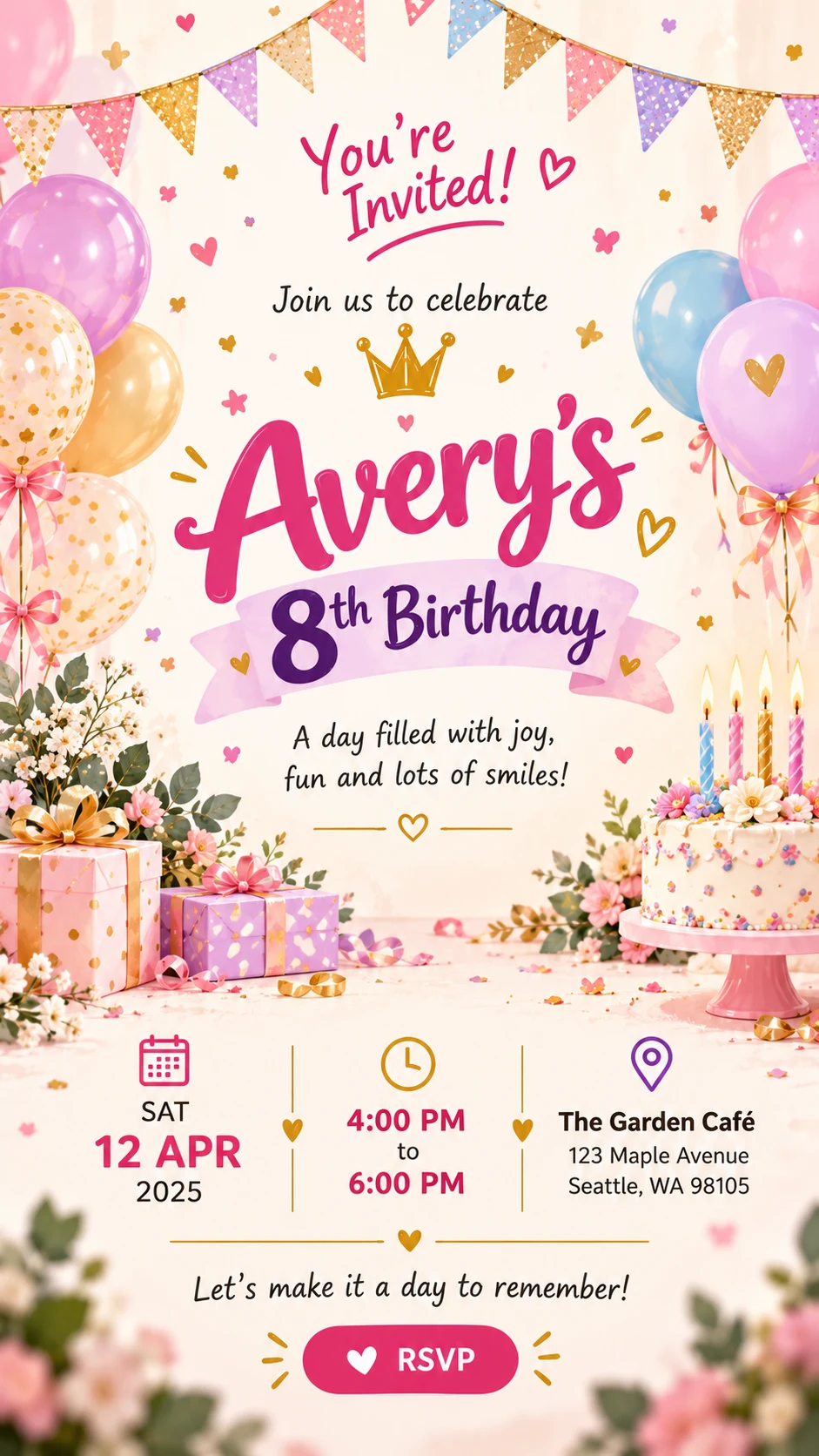 Avery's 8th Birthday invitation